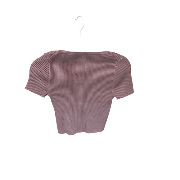 Madewell Ribbed Knit crop top sq neck casual chic minimalist baby t shirt - Picture 3 of 4